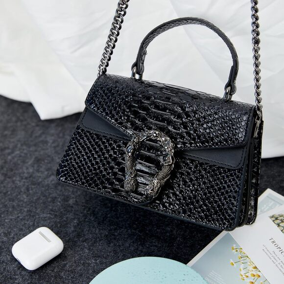 Classic Crossbody Chain Purses For Snake Pattern Textured Strap Handbags Eveni - Picture 7 of 7